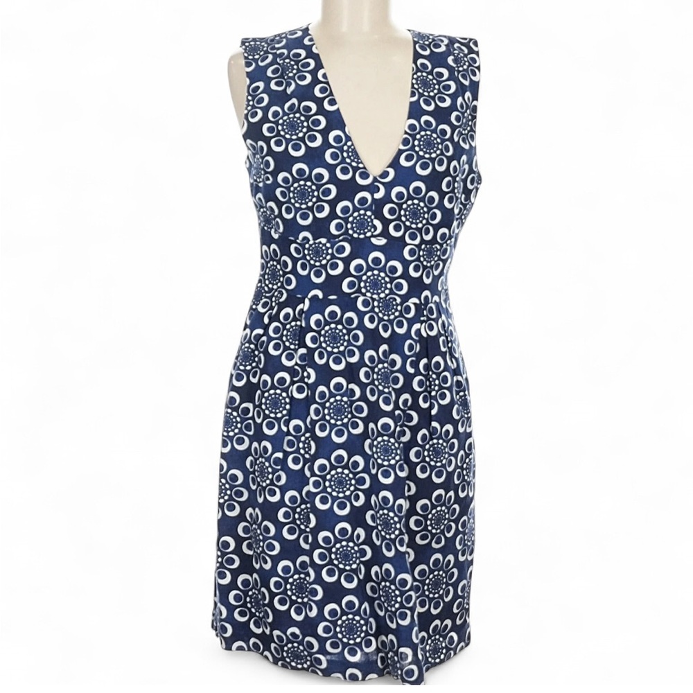 Adam Lippes Blue and Cream Floral Patterned Cotton & Linen Blend Dress - Size 12